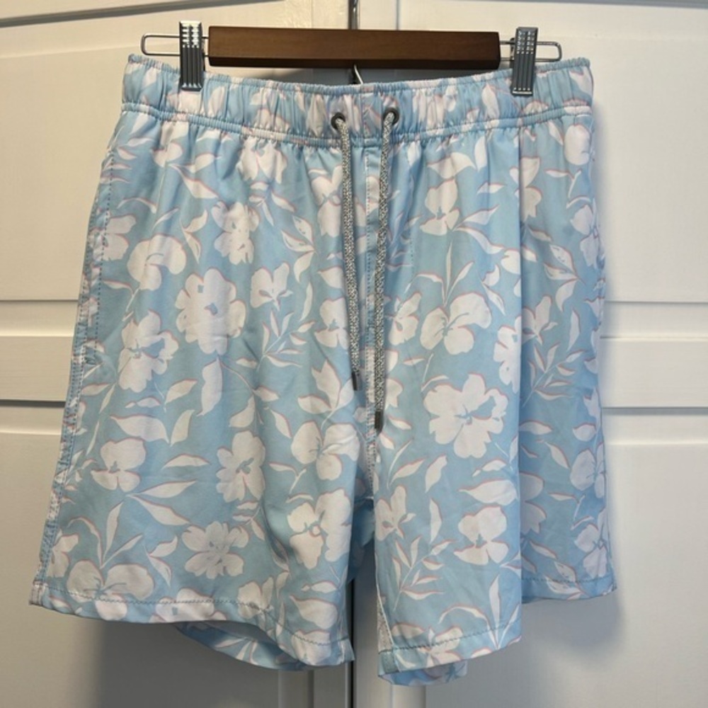 Vintage Summer Floral Print Swim Shorts Size Mens Large Color Blue, Whit…